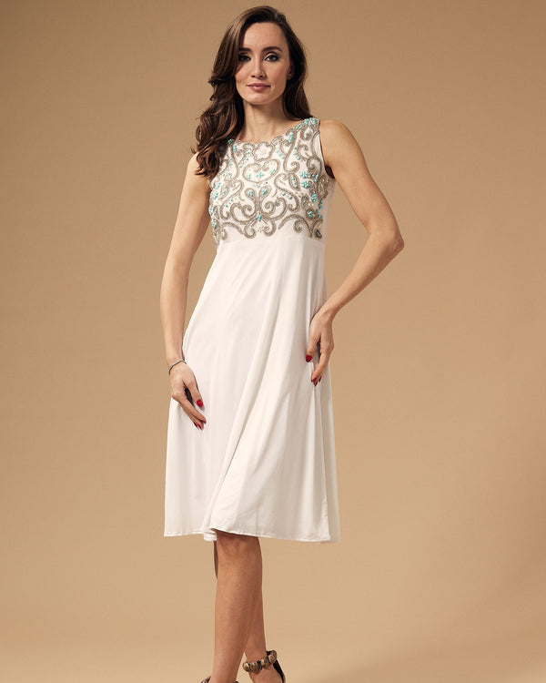 Hand-Embroidered Knee-Length Jersey Dress